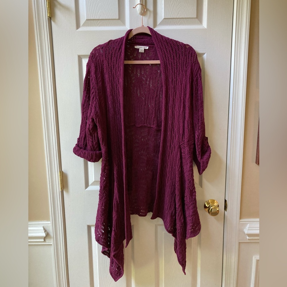 Light Crochet Cardigan | Maroon Women’s Large | Coldwater Creek